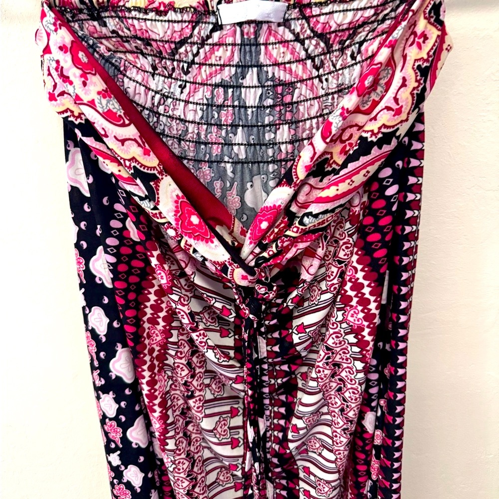 Julia Moroccan Sun Dress Ties Around Next Sz XL High Stretch Black Pink Maxi